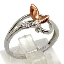 diamond butterfly ring 9ct rose and white gold, size N. Birmingham hallmark. New