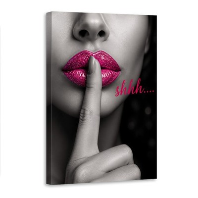 Shhh Lips Canvas Wall Art Pink Glitter Secret Woman Poster Home Decor