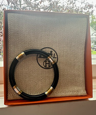 Hermès H Équipe Lacquered Wood Bangle Bracelet - Black/Gold/Silver - size T1
