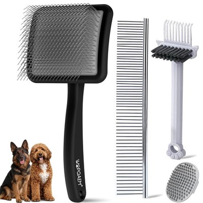 Wooden Slicker Brush for Dogs, 4-in-1 Dog Brush Grooming Kit for Doodles Gold...