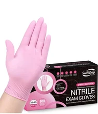 Disposable Nitrile Exam Gloves Food-Safe Cleaning Glove, Pink Medium 50pc