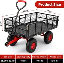 1400/800lbs Steel Garden Cart Heavy Duty Yard Wagon with Removable Mesh Sides