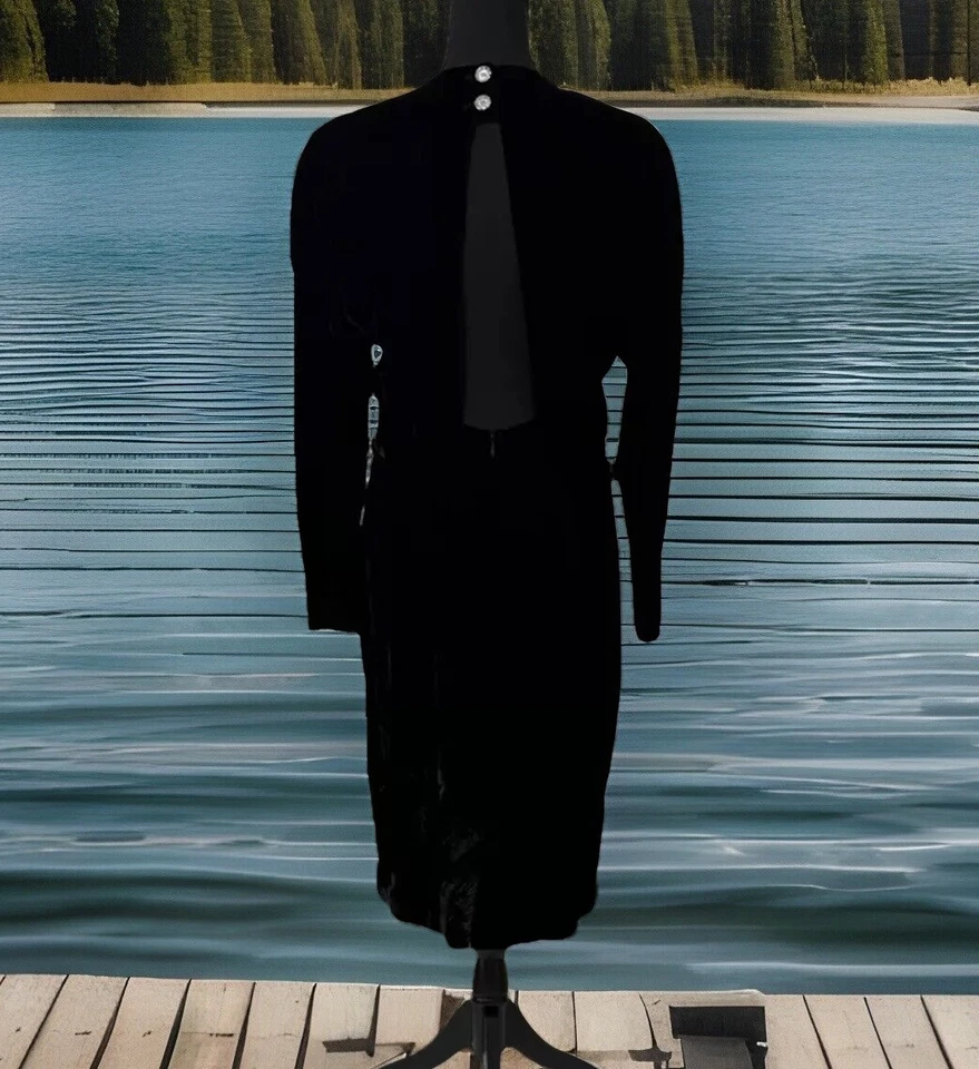 Sexy Vestido De Colección Principios de los 90 Hecho en EE. UU. Liz Claiborne Terciopelo Ojo de Cerradura Espalda Abierta - 12p Foto 3 de 4