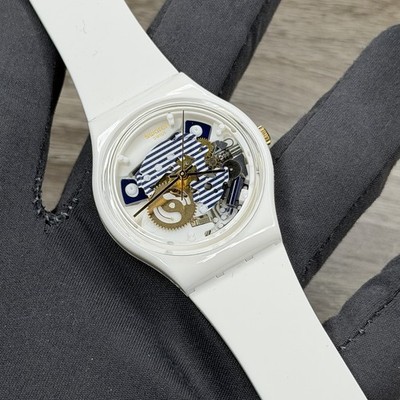 NEW SKELETON  Swatch MARINIERE White Silicone Women's 34mm Watch GW169 $80