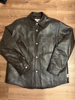 stussy boxy leather overshirt espresso | eBay