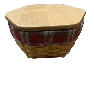Longaberger Hexagon Basket 10x9x5 Wood Lid Liner Protectors full & split 2002
