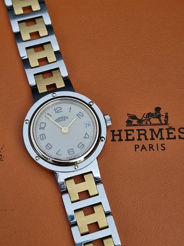 Orologio Hermès Clipper 287672 argento oro donna QZ scatola originale