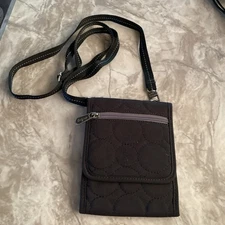 Thirty One 31 Black Fabric Crossbody Shoulder Organizing Purse 7x5  Adj strap