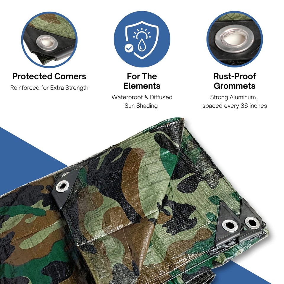 20' X 30' Dry Top Camouflage Poly Plane - 7 Mil, Verstärkter Saum, Wasserdicht