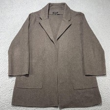 Quince Coatigan Womens Medium Brown Wool Knit Open Front Pocket Jacket Coat