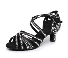 Women's Latin Dance Rhinestone Shoes, Soft Bottom, Modern Pole Dance Ballroom Dance H...