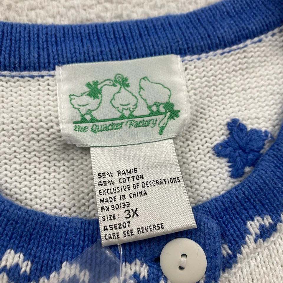 Vintage Quacker Factory Knit Cardigan Sweater Womens 3XL White Sailboats Ramie - Image 4 of 4