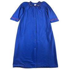 Cachet Robe Womens Large Blue Made In USA Vintage Embroidered Snap Sleepwear