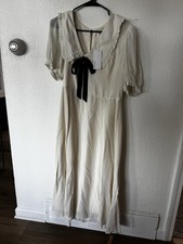 Reformation Buchanan Midi Dress Women's Size 12 Ivory/Black Ruffle Bow