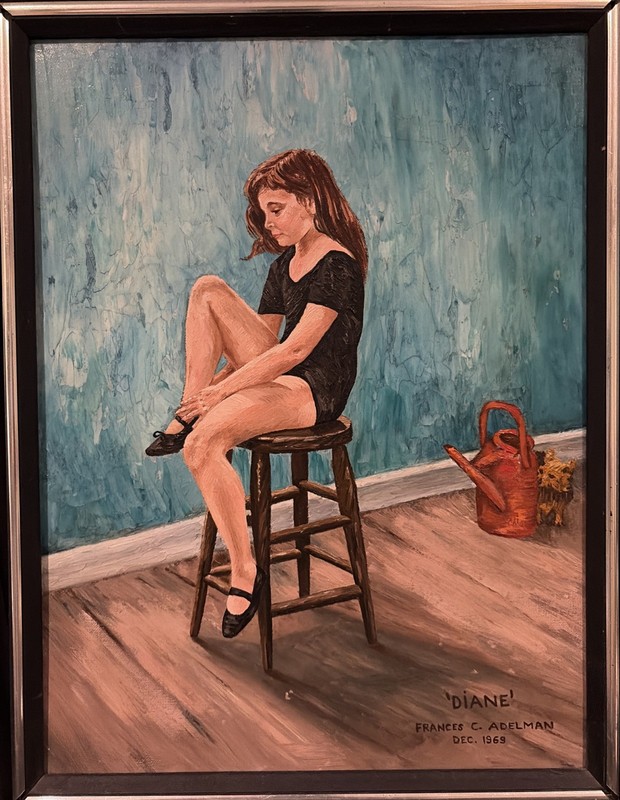 1969 Signed Original Oil On Board Painting Of Young Ballerina ”DIANE” & Doggie!