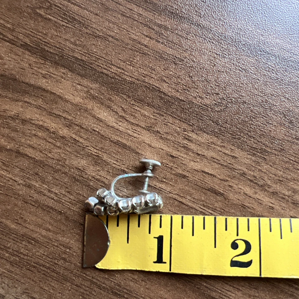Vintage Clear Rhinestone Silver Tone Metal Screw Back Earrings - Image 3 of 4