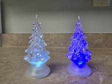 Set Of 2 Color Changing Acrylic LED Christmas Trees 4"