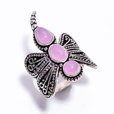 Natural Rose Chalcedony Gemstone 925 Sterling Silver Jewelry Women's Ring 9 US