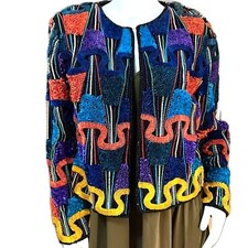 Vintage  Precious Moments  Colorful Beaded  Ribbon Evening Jacket medium