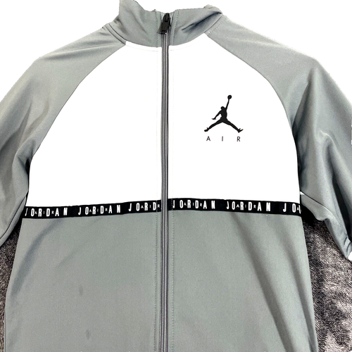 Jordan Boys 10/12 Large Front Zip Track Jacket Lined Gray White - Picture 2 of 11