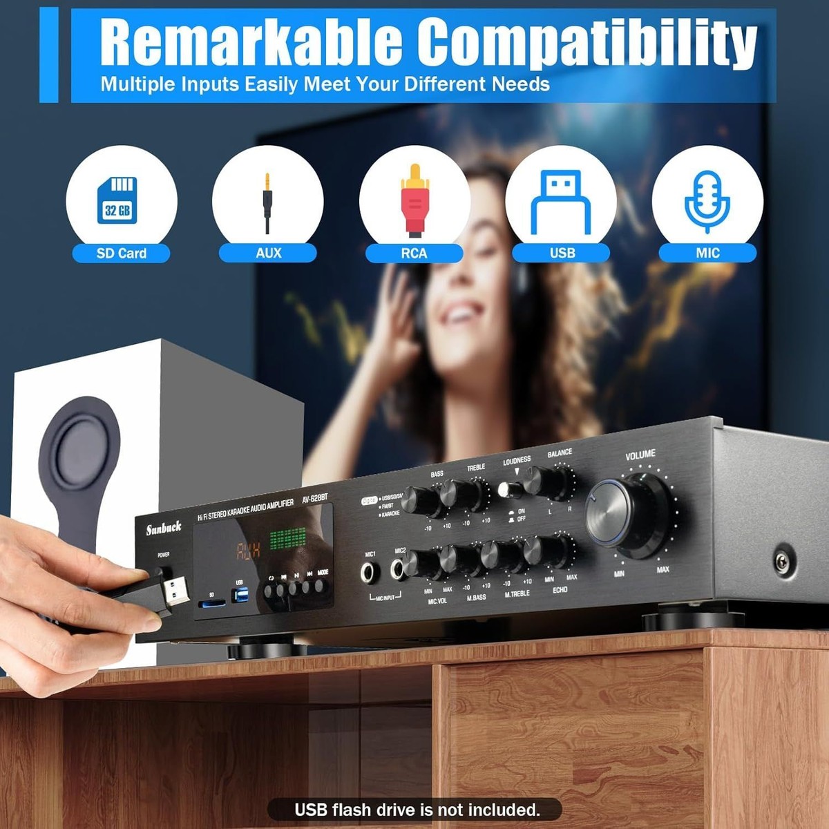 Bobtot Piccolo teatro domestico subwoofer per sistema surround TV | 5 Altoparlanti cablati Amplificatore Woofer 4 Ricevitore incorporato Supporto ARC
