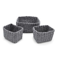 Deko Aufbewahrungs KöRbchen Grau - 3Er Set - Papier Rattan Allzweck Flecht Korb