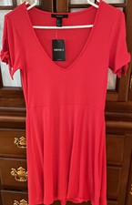 NWT Forever 21 Red Ribbed Short Sleeve Ribbed Dress Junior Sz M