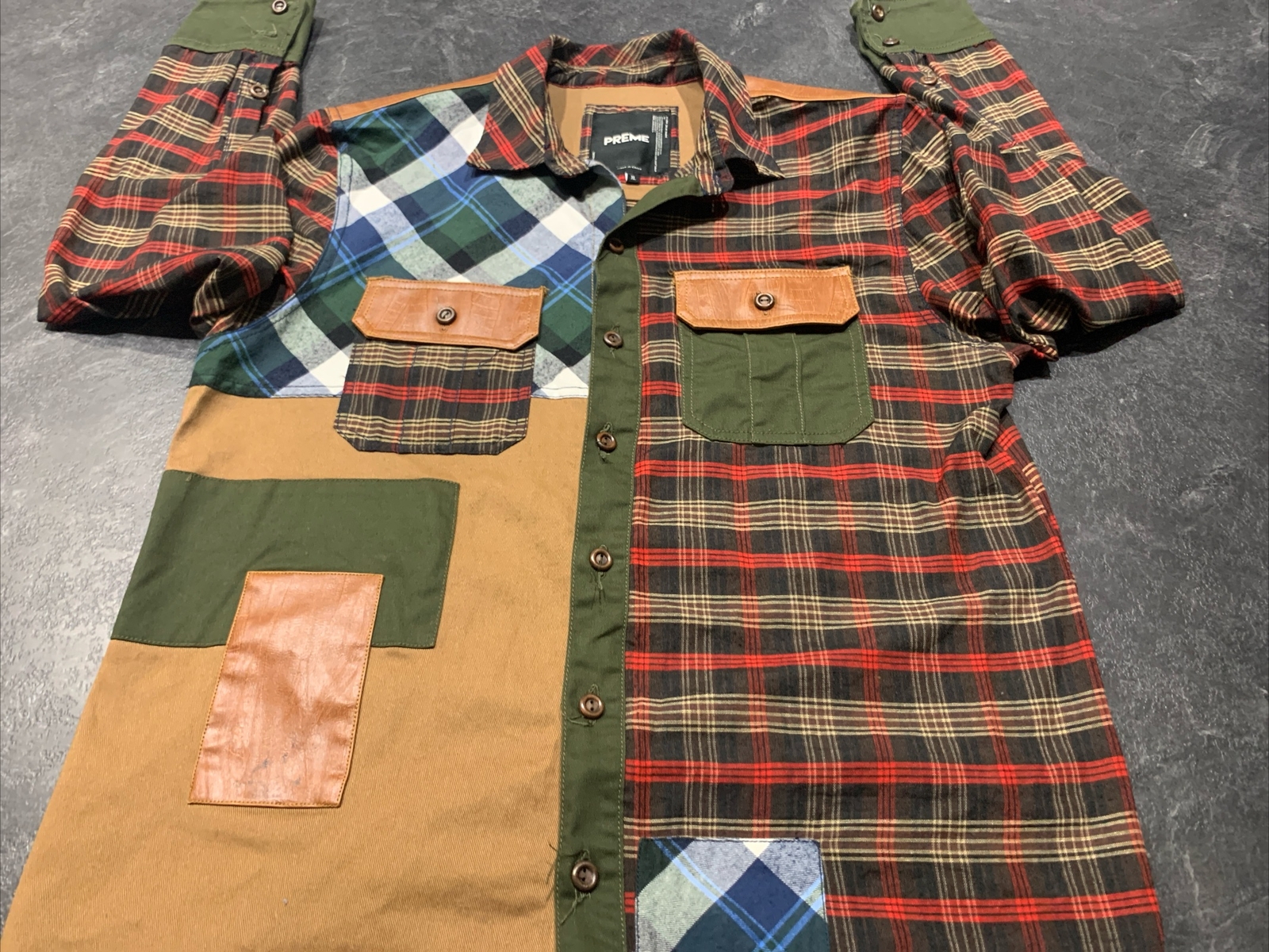 Men’s Preme Plaid Patch Button Down Long Sleeve S… - image 1