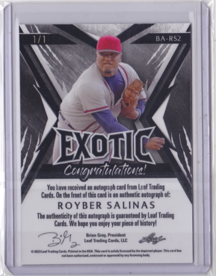 2023 LEAF EXOTIC BASE AUTO MOJO LEOPARD PARALLEL 1/1 ROYBER SALINAS #BA-RS2 - Image 2 of 2