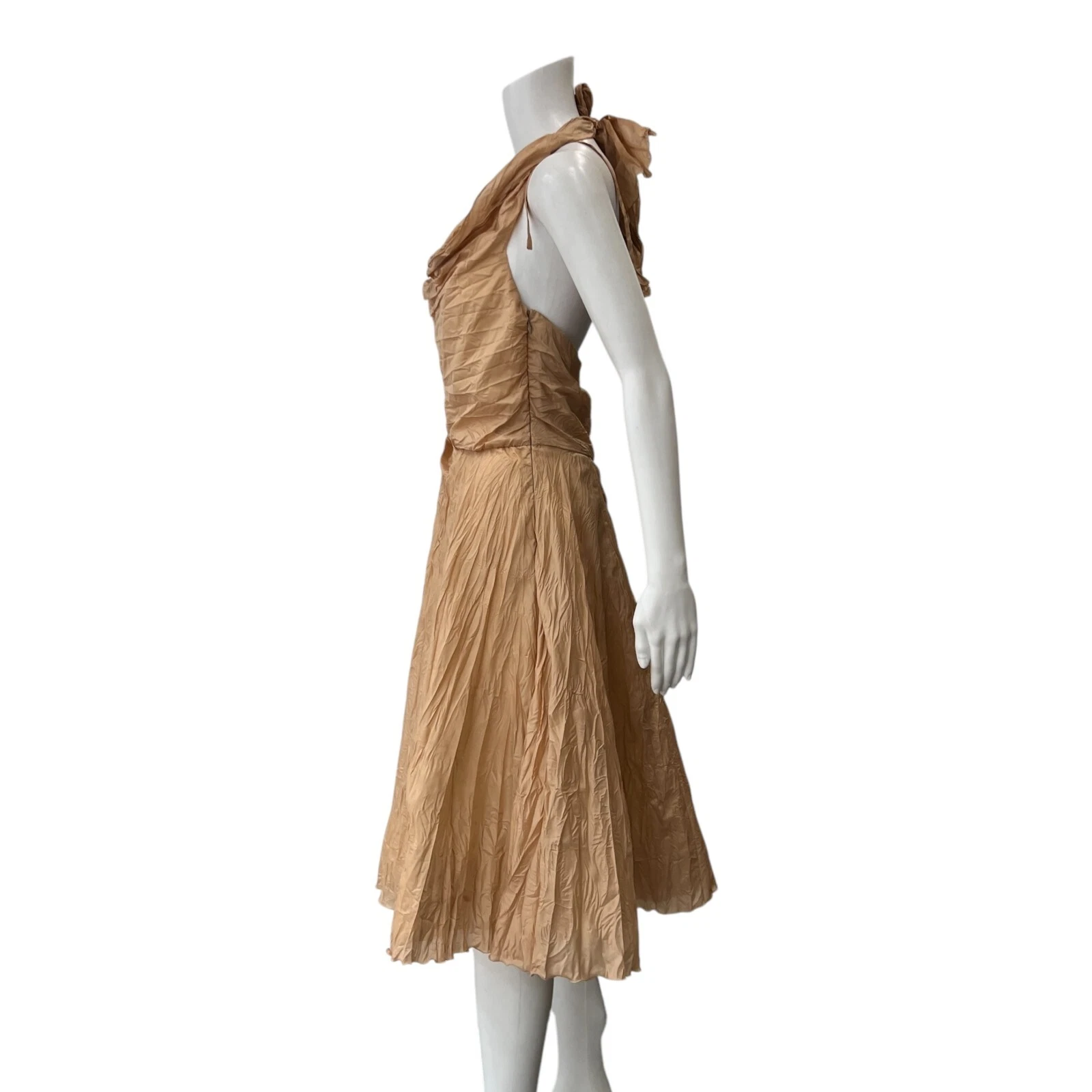 Abito increspato misto seta arancione polvere Celine nuovo con etichette $1229 taglia 4 IT 40