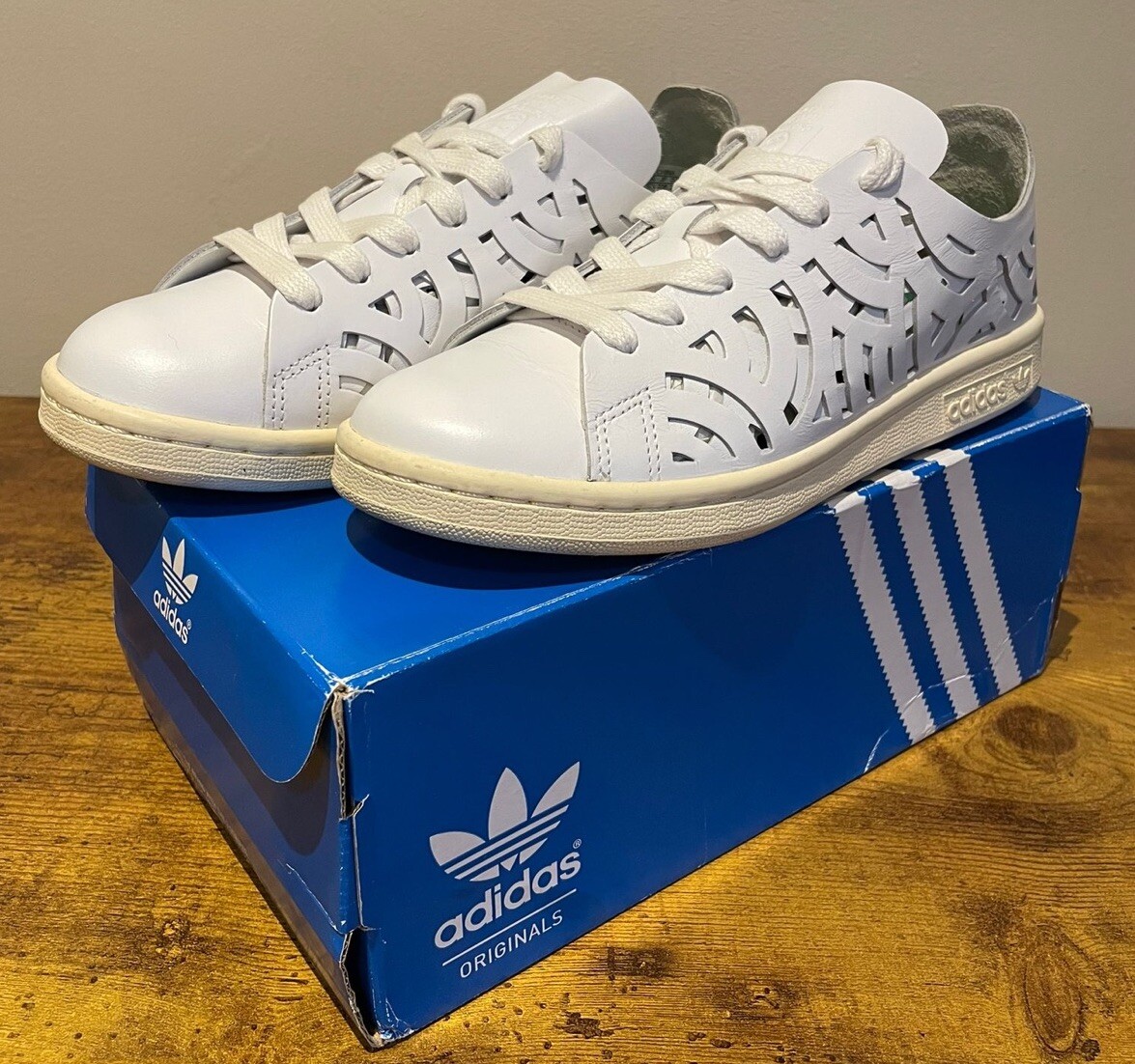 Adidas Stan Smith Originals Cutout Rare Tennis Shoes White UK Trainers  Boxed