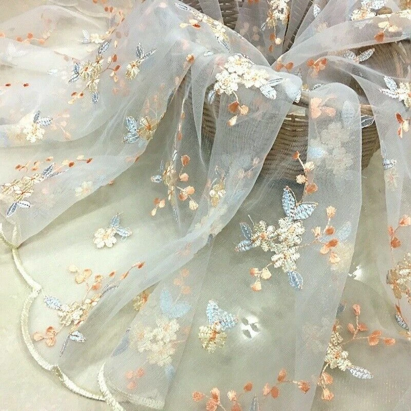 Mesh Embroidery Lace Fabric Sheer Voile Tulle Curtain Dress Craft DIY Floral Sew - Image 2 of 4