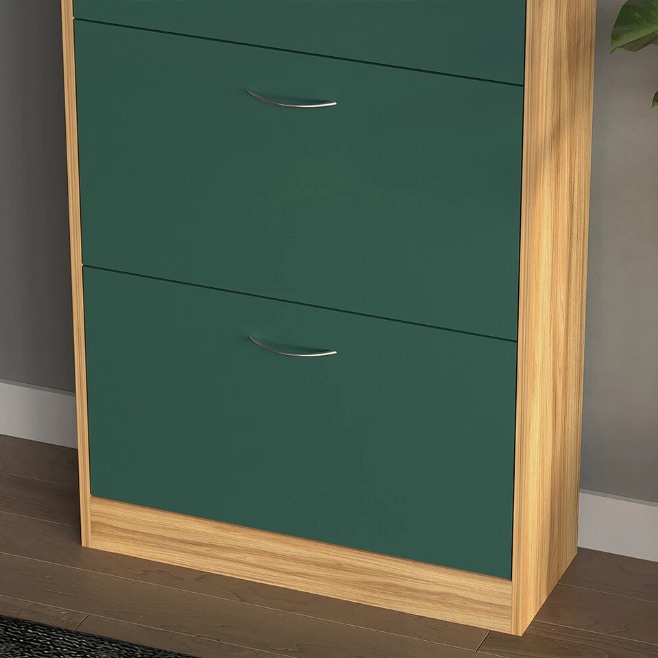 Scarpiera 4 Ante Ripiani Doppia Profondità con Maniglia Quercia+Verde 63x24x150 - Immagine 3 di 4