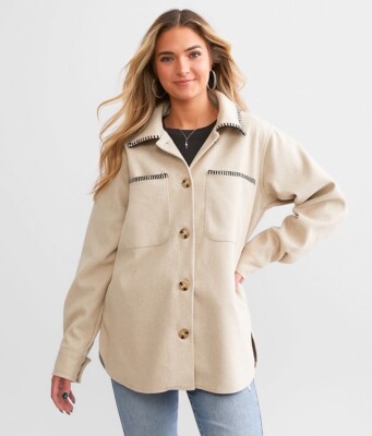 BKE Buckle Whipstitch Shacket Women s Sz XL Beige Western NEW *Flaw*