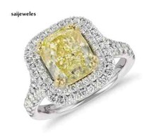 3.55CT Cushion Cut Real Citrine Engagement Wedding Halo Ring 14K 2-Tone Gold FN