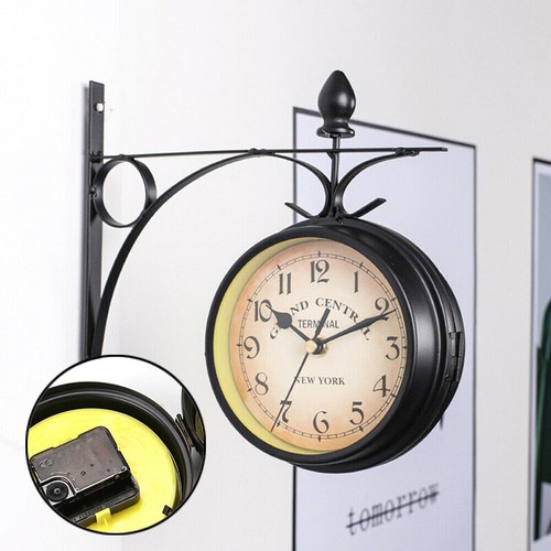 Outdoor Garten Gentral Station Wanduhr doppelseitig außen Halterung Retro - Bild 6 von 12