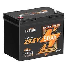 LiTime 24V 50Ah Smart Bluetooth Lithium LiFePO4 Battery Born For Trolling Motor