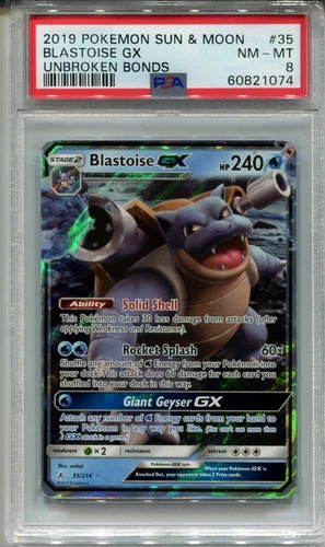 Pokemon Sun & Moon Unbroken Bonds GX Card #35 Blastoise PSA 8