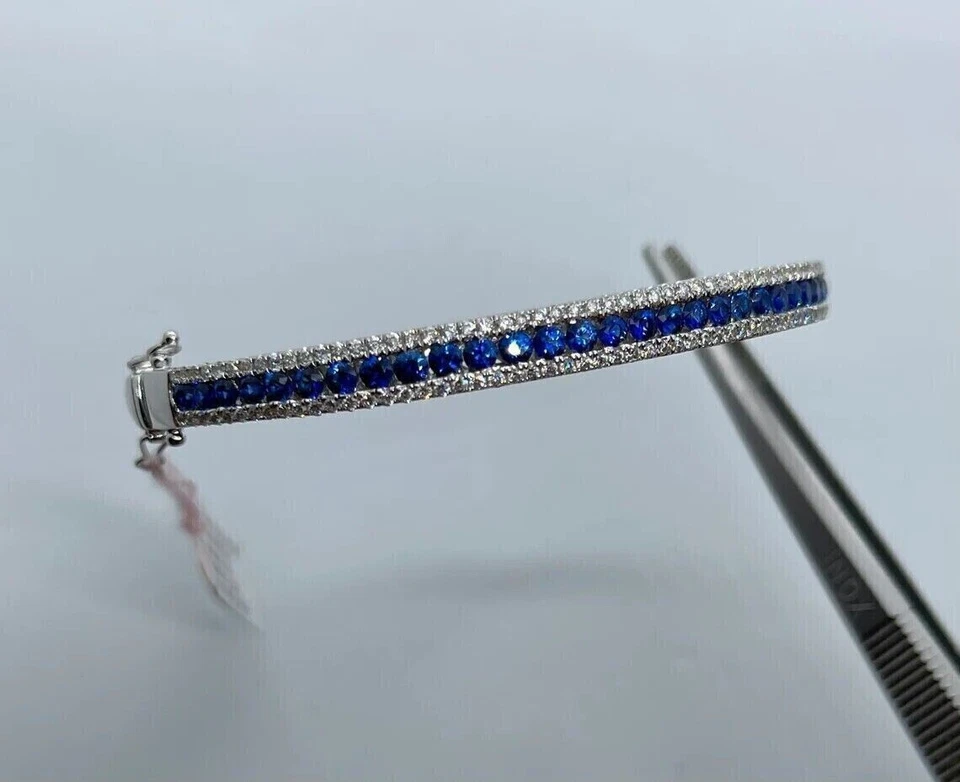 3Ct Round Cut Sapphire Lab Created Women's Bangle Bracelet 14K White Gold Plated - image 2 of 4