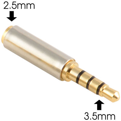 2.5mm Female to 3.5mm Male Stereo Audio Headphone Jack Adapter Converter Gold.