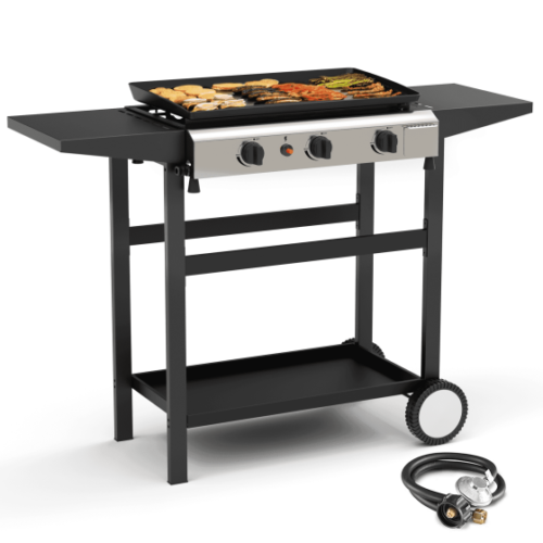 SKOK Portable 3-Burner Propane Flat-Top Gas Griddle for Outdoor, Camping, Patio,