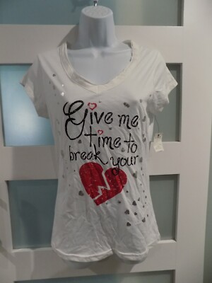 Miley Cyrus Give Me Time To Break Your Heart Slim Fit White Shirt Size L Women's