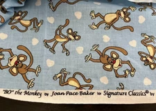 Bo the Monkey Blue Cotton Sewing Fabric Joan Pace Baker Oakhurst Textiles  42x44