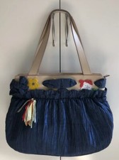 BORSA Bag women GAI MATTIOLO JEANS blu seta ricamo con perline doppio manico