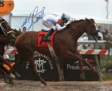 Justify 2018 Preakness Stakes Finish Photo 8x10 Signed Mike Smith