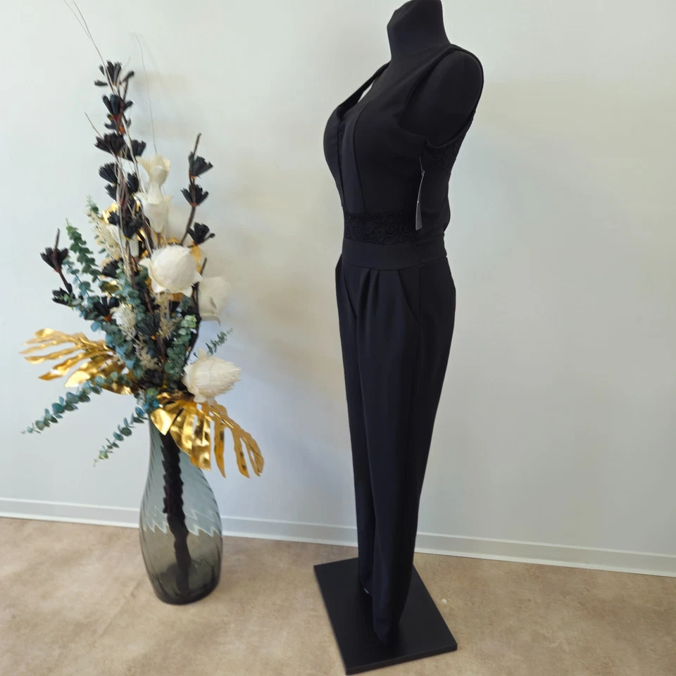 Damen Overall 38/40 V-Ausschnitt Spitze Rücken Elegant Abendmode Jumpsuit Black - Bild 2 von 4