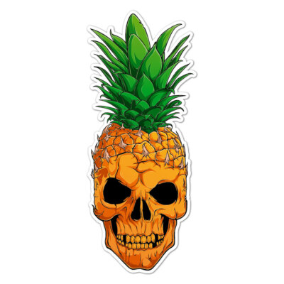 Pineapple Skull, Vinyl Decal Sticker, Indoor Outdoor, 3 Sizes, #8934