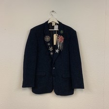 Free People X Tricia Fix Embellished Navy Jacket/blazer 100% Wool Size Medium