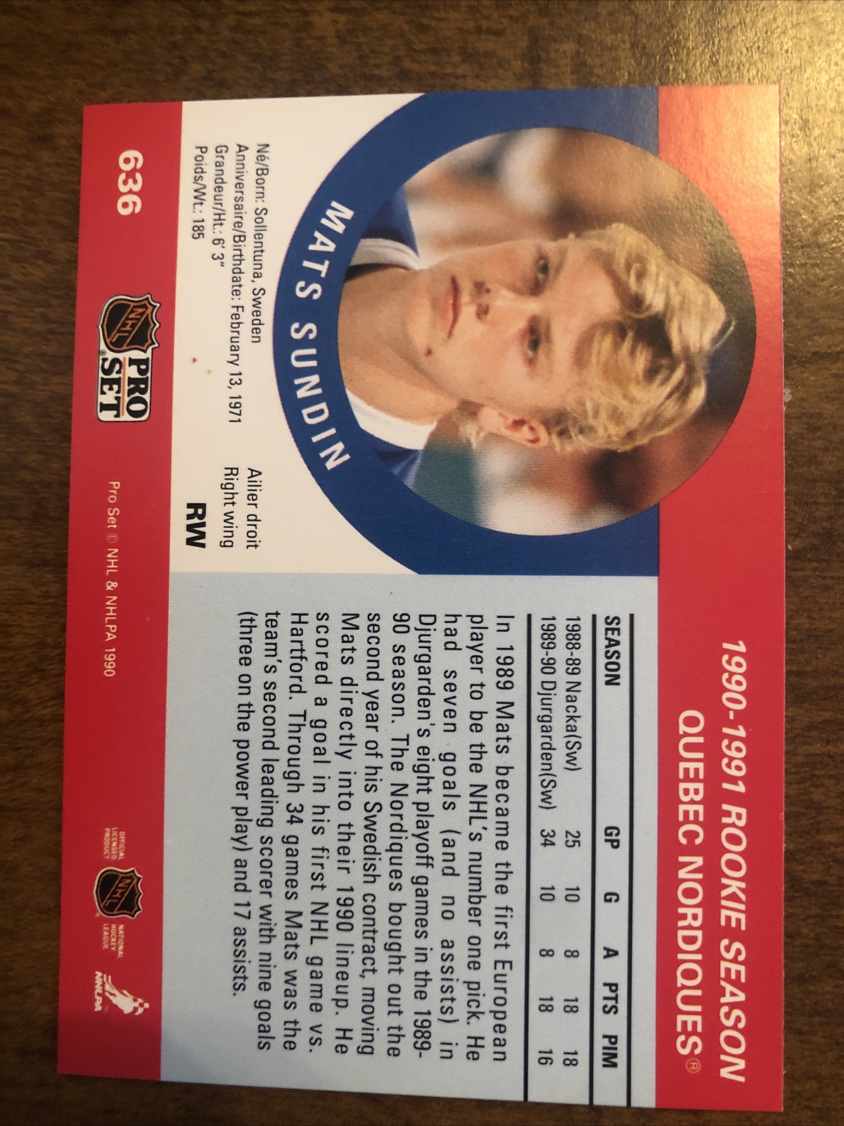 199091 Pro Set MATS SUNDIN 636 Quebec Nordiques Rookie RC eBay