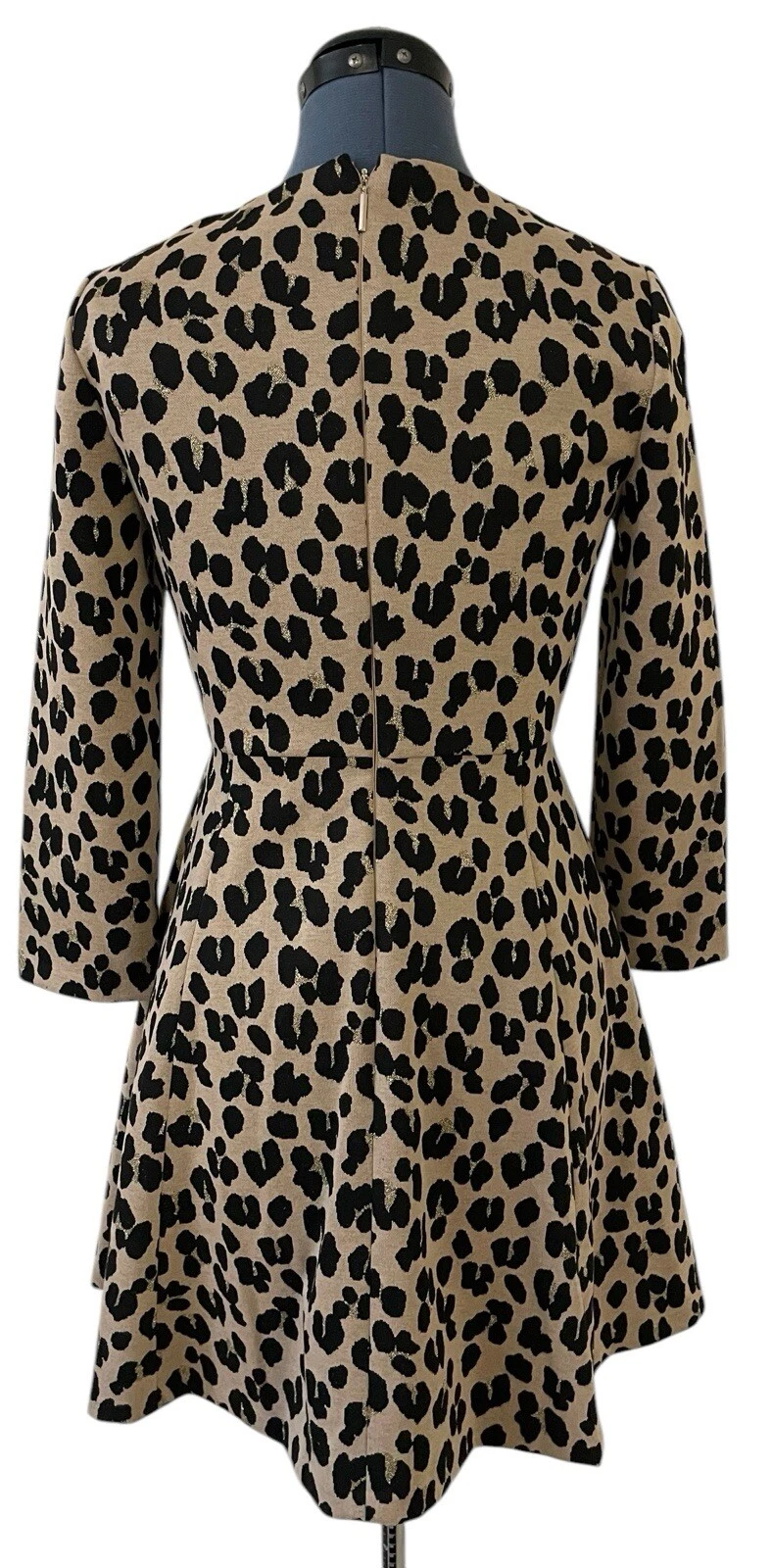 Abito Kate Spade Forest felino jacquard leopardato maglia aderente svasato elasticizzato tasche 2